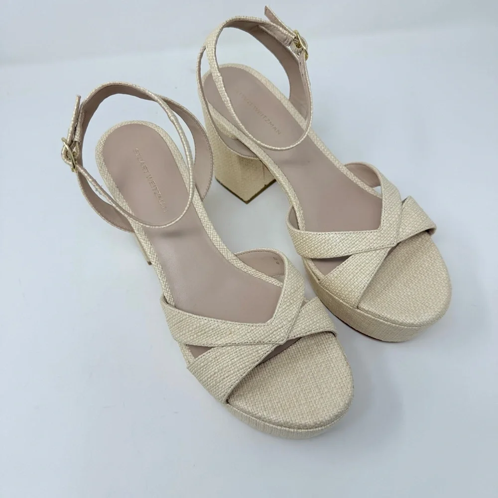 New Stuart Weitzman Miami Mid Platform Sandals Natural Sz 9.5